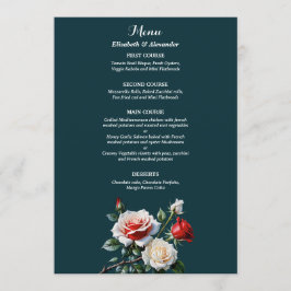 Dark Pretty pink white red roses floral wedding  Menükarte