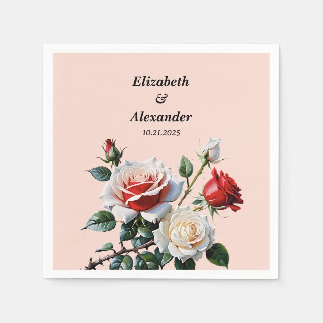 Dark Pretty pink white red roses floral wedding  Serviette (Vorderseite)