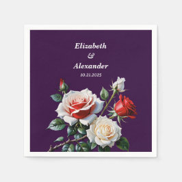 Dark Pretty pink white red roses floral wedding Serviette