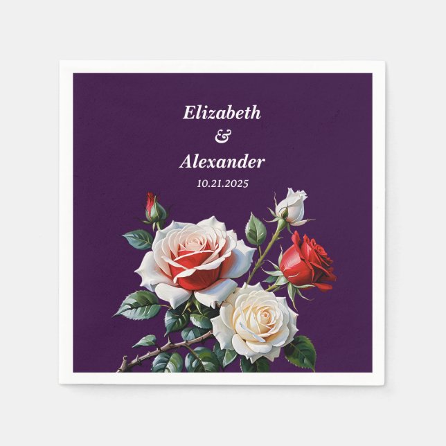 Dark Pretty pink white red roses floral wedding  Serviette (Vorderseite)