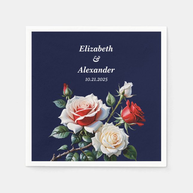 Dark Pretty pink white red roses floral wedding  Serviette (Vorderseite)