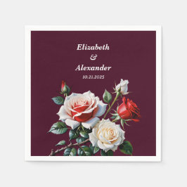 Dark Pretty pink white red roses floral wedding  Serviette