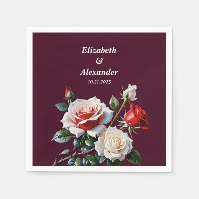 Dark Pretty pink white red roses floral wedding  Serviette (Vorderseite)