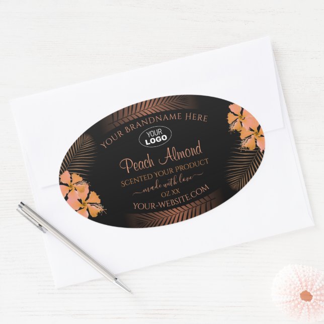 Dark Product Labels Orange Exotic Blume Logo hinzu Ovaler Aufkleber (Umschlag)