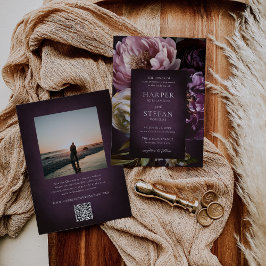 Dark Purple Fine Art Floral Elegant Wedding Einladung