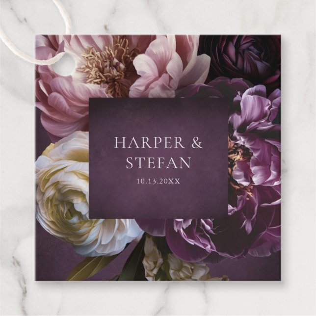 Dark Purple Fine Art Floral Elegant Wedding Geschenkanhänger (Vorderseite)