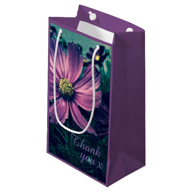 Dark Purple Flowers Foto Art Danke Kleine Geschenktüte (Vorderseite Schrägansicht)