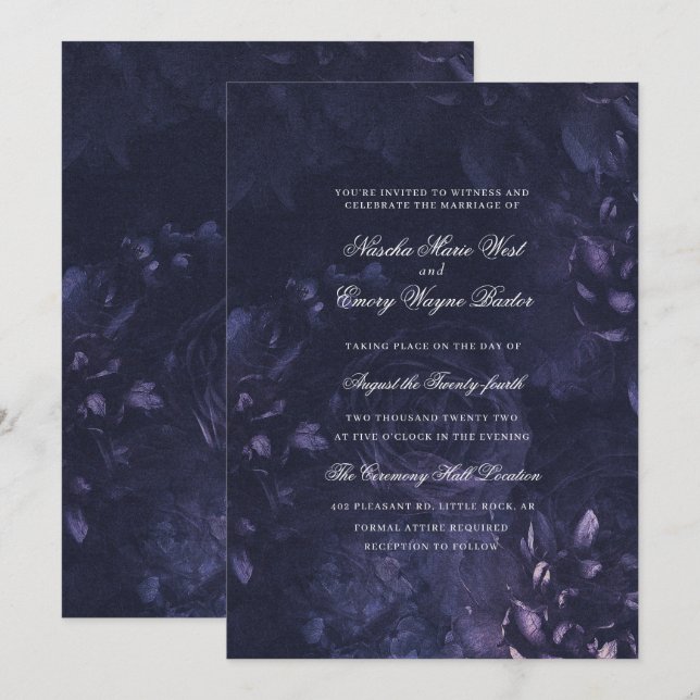Dark Purple Gothic Boho Floral Wedding Einladung (Vorne/Hinten)
