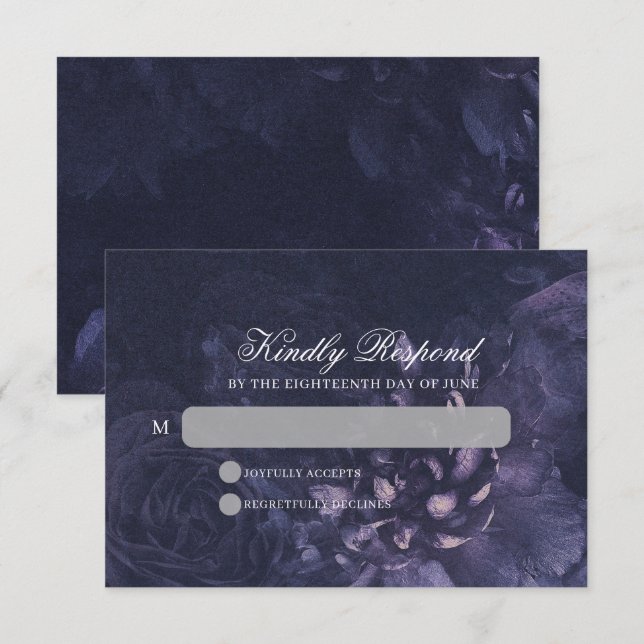 Dark Purple Gothic Boho Floral Wedding RSVP Karte (Vorne/Hinten)