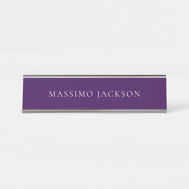 Dark Purple Minimalist Plain Modern  Schreibtischnamensplakette (Vorderseite )