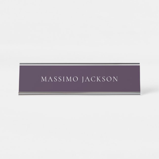 Dark Purple Minimalist Plain Modern  Schreibtischnamensplakette (Vorderseite )