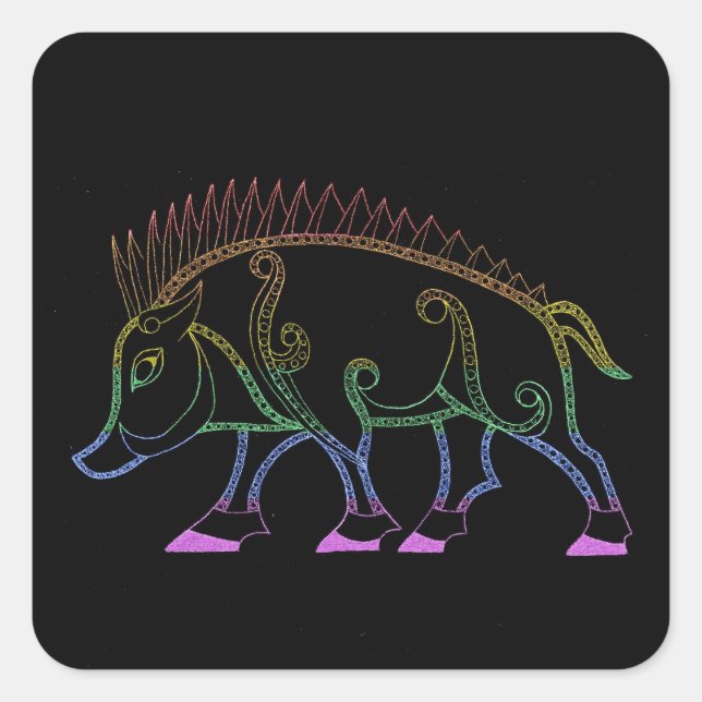 Dark Rainbow Boar Quadratischer Aufkleber (Vorderseite)