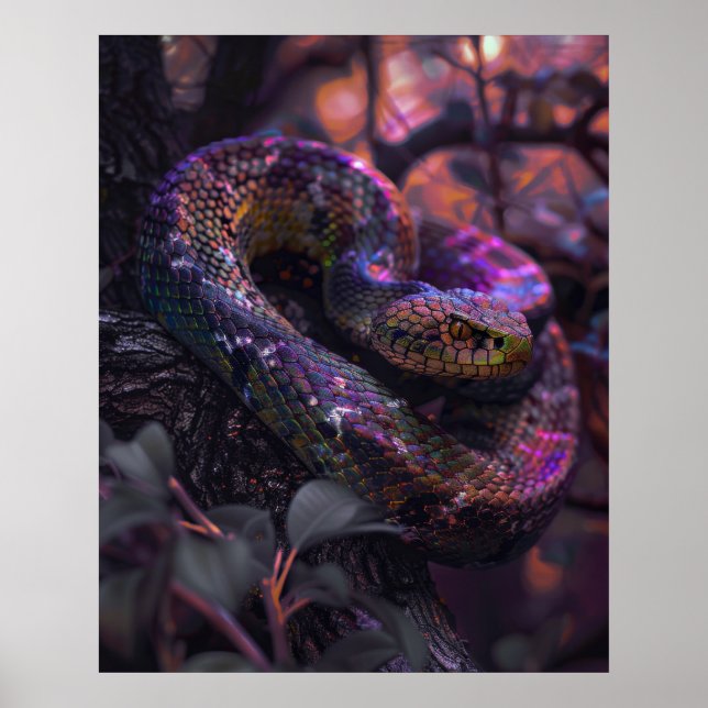 Dark Rainbow Iridescent Viper Coiled Poster (Vorne)