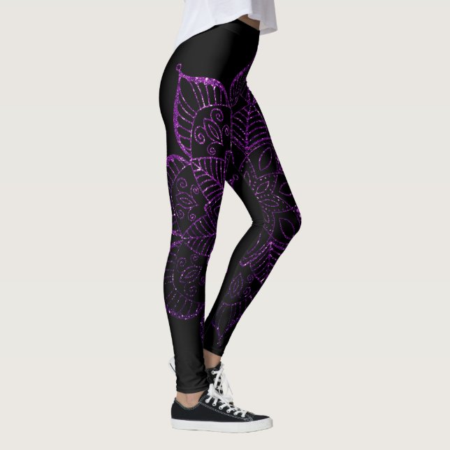 Dark Raspberry Imitats Glitzer Mandala Black Leggings (Rechts)