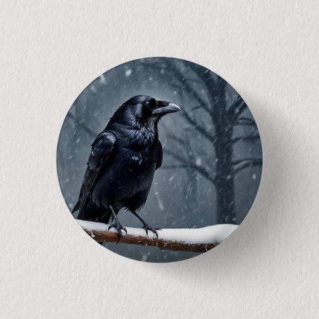 Dark Raven Black Bird Button (Vorderseite)