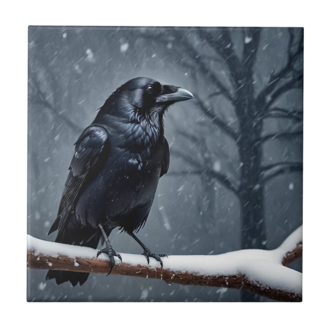 Dark Raven Black Bird Fliese (Vorderseite)