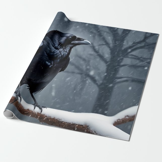 Dark Raven Black Bird Geschenkpapier (Ungerollt)