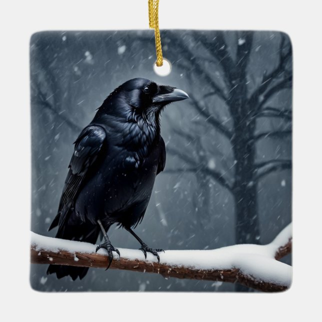Dark Raven Black Bird Keramikornament (Vorderseite)