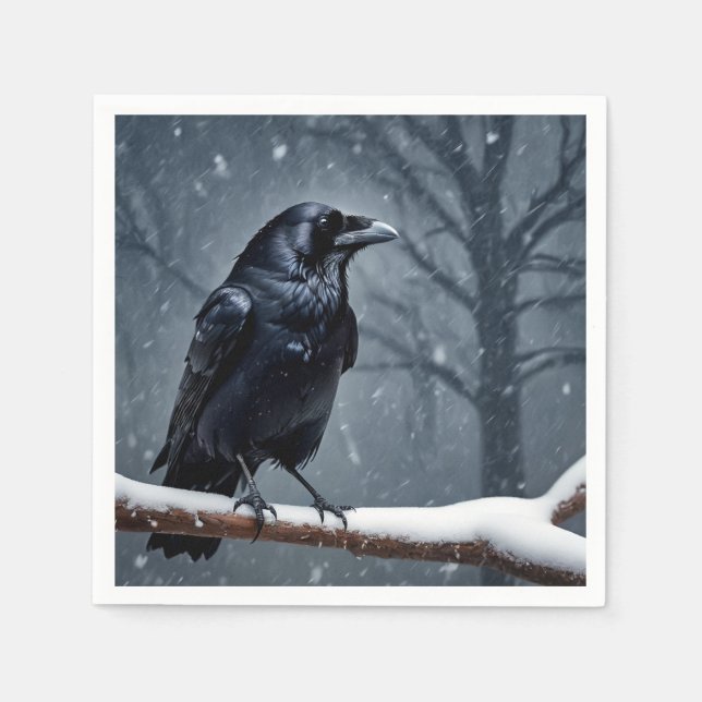 Dark Raven Black Bird Serviette (Vorderseite)