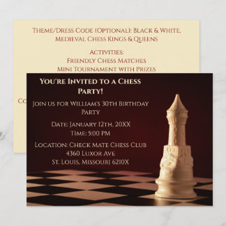 Dark Red 30. Geburtstag Party Schach Rook Einladung