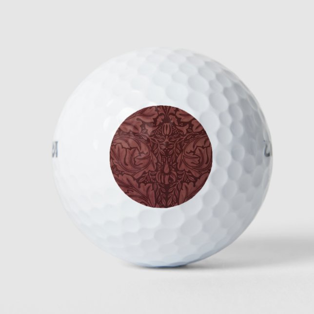 Dark Red Acanthus Blätter (von William Morris) Golfball (Vorderseite)