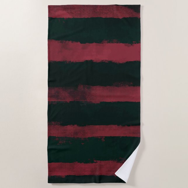 Dark Red and Black Horror Stripe Pattern Strandtuch (Vorderseite)