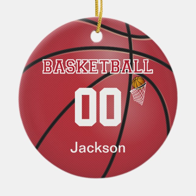 Dark Red Basketball | DIY Name & Number Keramik Ornament (Vorne)