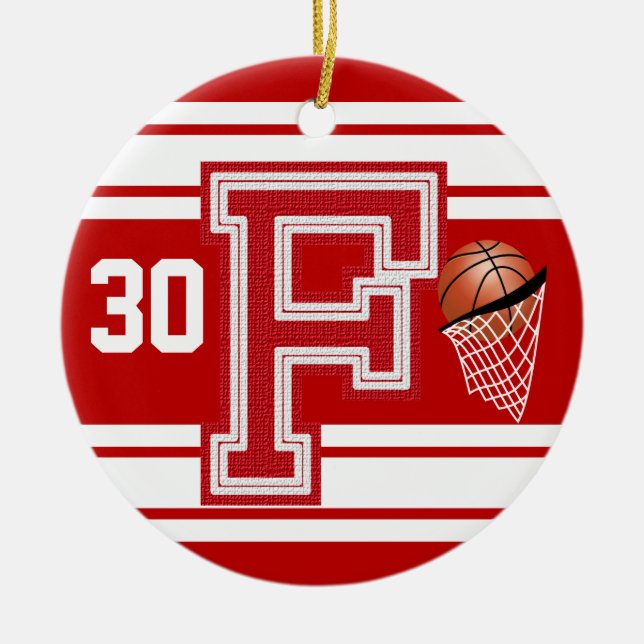 Dark Red Basketball - School Letters - F Keramik Ornament (Vorne)