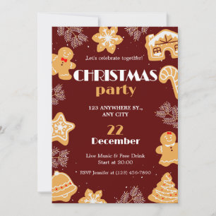 Dark Red Beige Niedlich Simple Christmas Party Einladung