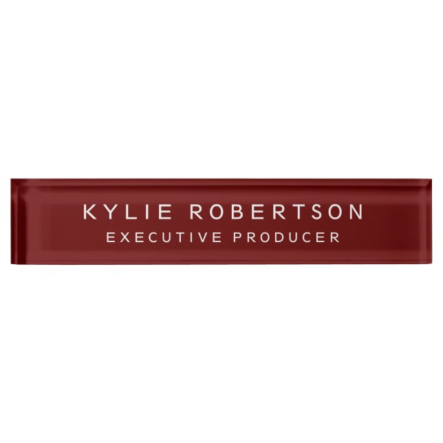 Dark Red Beruflich Trendy Moderne Minimalistisch Namensplakette (Vorderseite)