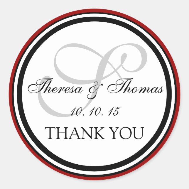 Dark Red Black Monogram S Wedding Danke Runder Aufkleber (Vorderseite)