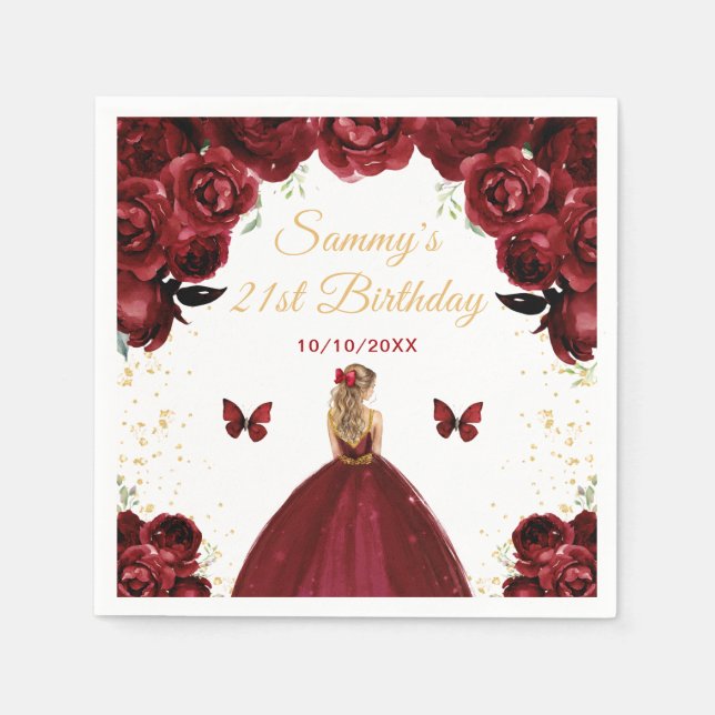 Dark Red Blonde Hair Princess Birthday Party Serviette (Vorderseite)
