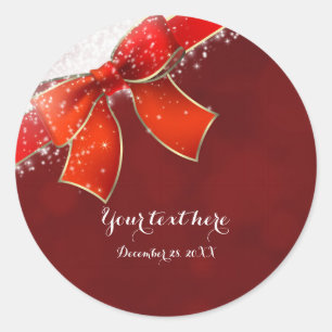 Dark Red Bow & Glitzern Holiday Christmas Favor Runder Aufkleber
