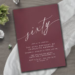 Dark Red Burgundy | Feierlicher Maroon 60. Geburts Einladung<br><div class="desc">Elegante minimalistische Einladungen zum 60. Geburtstag mit der Überschrift "sechzig" Text in einem handgeschriebenen Skript. Weißer Schriftart auf dunkelrotem Hintergrund.</div>