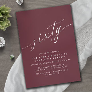 Dark Red Burgundy | Feierlicher Maroon 60. Geburts Einladung