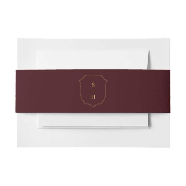 Dark Red Burgundy & Gold Crest Monogram Wedding Einladungsbanderole (Vorderseite Beispiel)