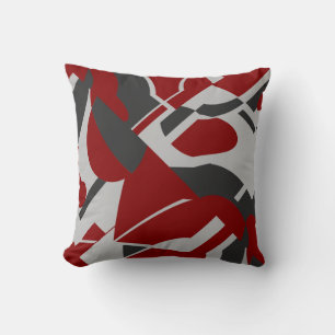 Dark Red Charcoal Gray Bold Diagonal Art Design Kissen