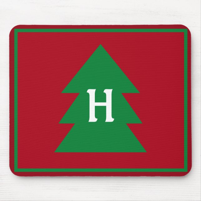 Dark Red Christmas Tree Custom Initial Elegant Mousepad (Vorne)
