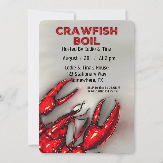 Dark Red Crawfish Boil Party Einladung (Vorderseite)