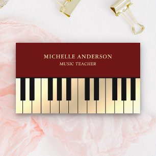 Dark Red Cream Gold Piano Keyboard Teacher Pianist Visitenkarte