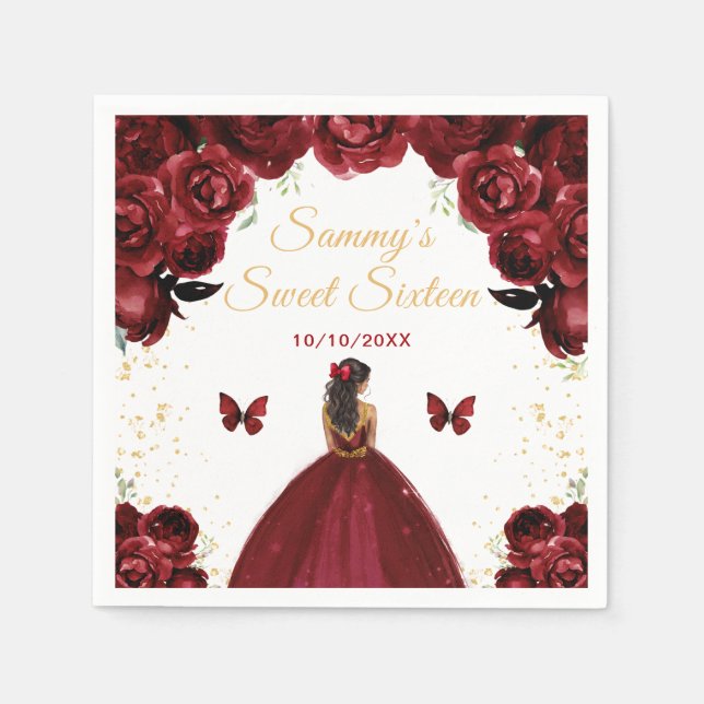 Dark Red Dark Skin Princess 16 . Geburtstag Serviette (Vorderseite)