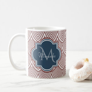 Dark Red Deko Scallops Navy Blue Monogram Name Kaffeetasse