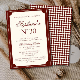 Dark Red Elegant Classy Vintage Old Money Birthday Einladung