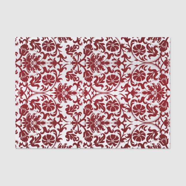 Dark Red Floral Damask Seidenpapier (Vorderseite)
