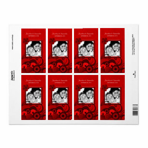 Dark Red Floral Wedding Foto Gefallen Weinetikette
