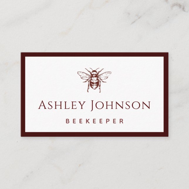Dark Red Gezeichnet Bee Beekeeper Honeycomb Elegan Visitenkarte (Vorderseite)
