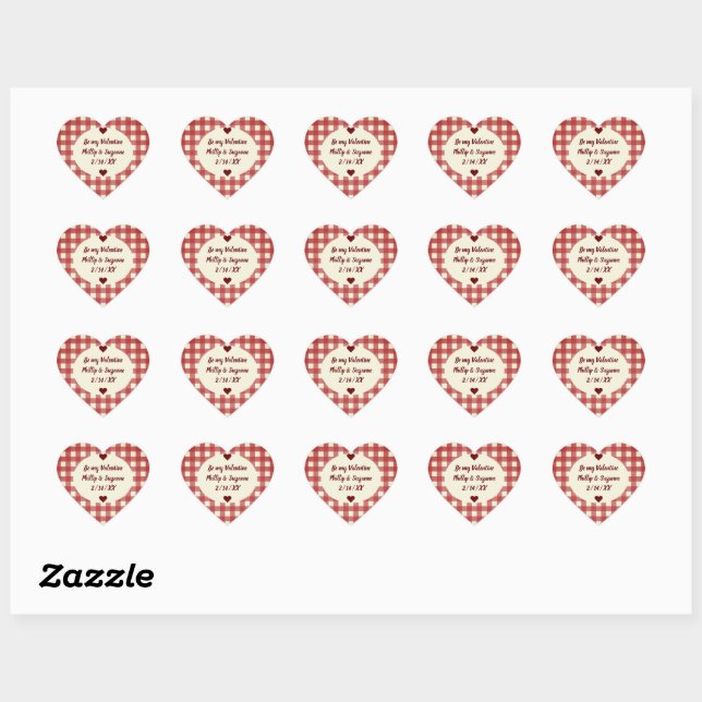 Dark Red Gingham Valentine Jam Jar Sticker Labels (Blatt)