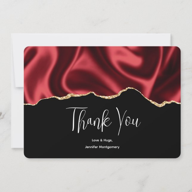 Dark Red Glam Wavy Satin Abstract Design Vielen Da Dankeskarte (Vorderseite)