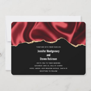 Dark Red Glam Wavy Satin Abstract Design Wedding Einladung