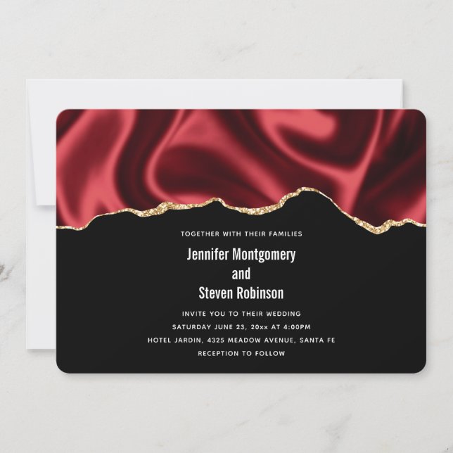 Dark Red Glam Wavy Satin Abstract Design Wedding Einladung (Vorderseite)